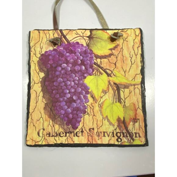 2 Artist Palette Wine Grapes Slate Wall Plaques Evergreen Hand Crafted - Picture 6 of 10